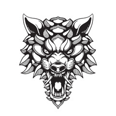 black and white wolf tattoo artwork illustration