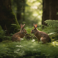 Naklejka na ściany i meble rabbit in the forest- Generative AI