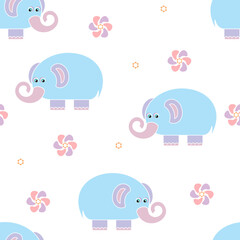 Cute blue elephants seamless pattern. Cartoon children's background. Vector simple illustration.