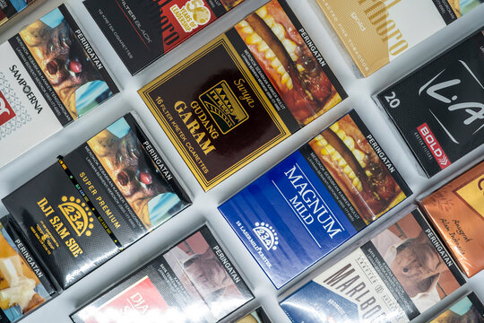 Jakarta, Indonesia. March 27, 2023: Some packs of Indonesian cigarette brands.