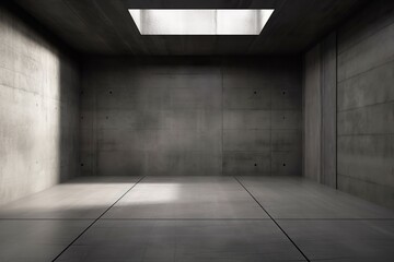 Minimalist dark concrete room interior with no furnishings, empty room interior, Generative AI