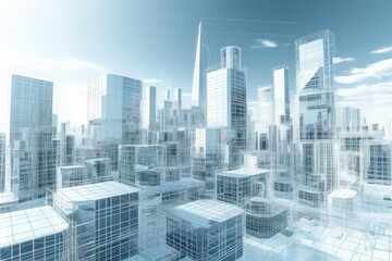 Fototapeta na wymiar modern city skyline with towering skyscrapers against a clear blue sky. Generative AI