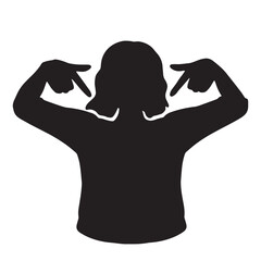 	下を指さす女性のシルエットイラスト　黒