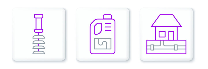 Set line Water supply pipes, Toilet brush and Drain cleaner bottle icon. Vector