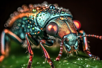Fototapeta premium A Magnified view of an insect reveals a vivid and detailed view of its features - generative ai.