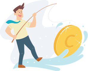 a person fishing for money vector illustration
