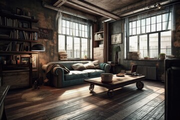 Cozy Living Room with a Comfortable Couch and a Stylish Coffee Table. Generative AI