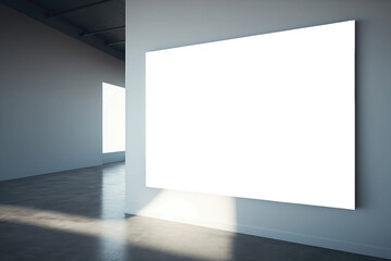 Gallery interior blank white billboard in empty room Mockup. Generative AI - obrazy, fototapety, plakaty
