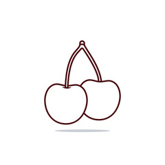 Two juicy red cherries isolated on light blue background. Healthy food concept.