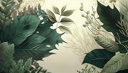 Nature-Inspired Design background template with a featuring images of leaves and flowers using generative art
