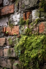 Brick wall with mold close up shot. Generative AI vertical shot