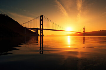 Obraz na płótnie Canvas Famous Golden gate bridge at sunrise, generative AI