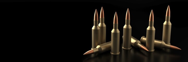 Rifle bullets ammunition background. Military technology banner