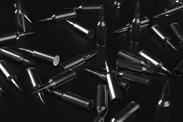 Rifle bullets ammunition background. Military technology banner