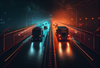 Fototapeta na wymiar futuristc night highway transport. Generative AI
