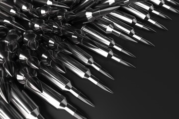 Rifle bullets ammunition background. Military technology banner