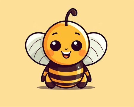 Cute cartoon bee isolated on a yellow background. Vector illustration.