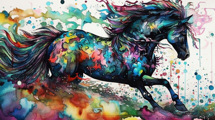 watercolor painting of a fantasy horse, generative ai