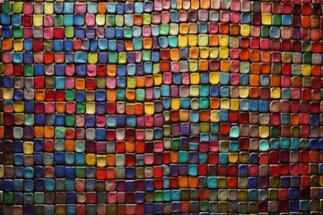 Fototapeta premium Colorful Wall made of Square Tiles. Generative AI