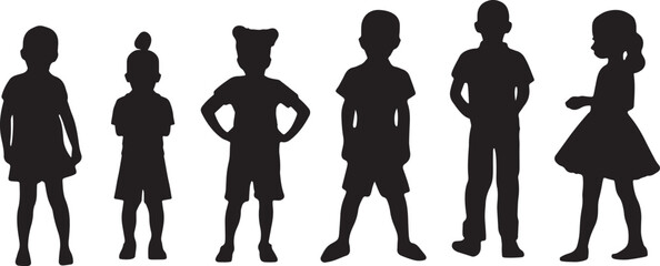 Silhouettes of children are standing. Sports games for children. Vector stencil for kids learning, school, kindergarten