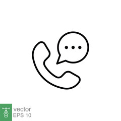 Old phone handset and talk bubble icon. Telephone support, communication concept. Simple outline style. Thin line symbol. Vector illustration isolated on white background. EPS 10.