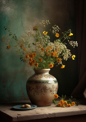 still life wild  flowers in a vase, generative ai