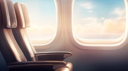  first class business luxury seats for vacations airplane row empty seats onboard , travel and transportation concept Generative AI illustrations - obrazy, fototapety, plakaty