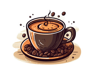 Obraz premium Coffee cup with coffee beans. Vector illustration in cartoon style