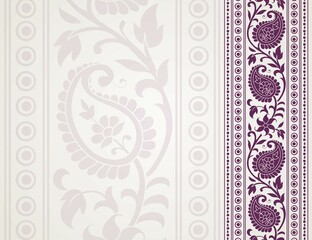 wedding card design, traditional paisley floral pattern , royal India	