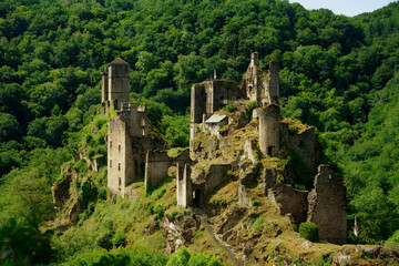 Les Tours de Merle (English : Towers of Merle). Beautiful ancient medieval fortress in Corr&egrave;ze,  France. Ruins of a middle-age castle.