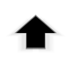 Black arrow up asymmetric, sign,  symbol on white background 