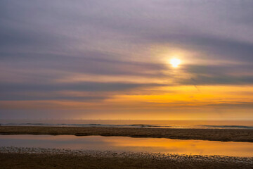 Beautiful sunset at the Dutch North Sea near Egmond aan Zee