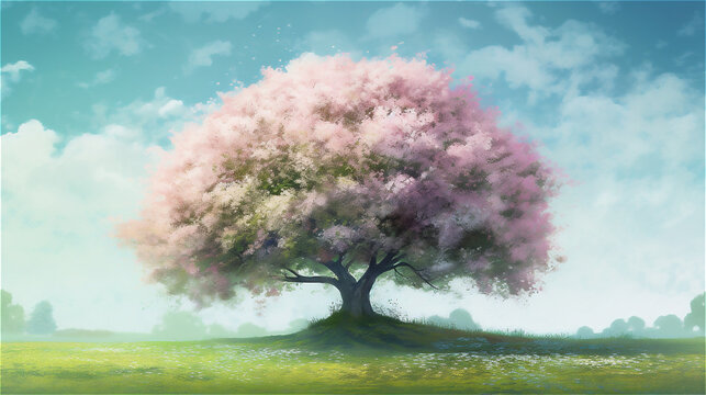 pink cherry blossom tree painting