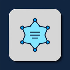 Filled outline Hexagram sheriff icon isolated on blue background. Police badge icon. Vector