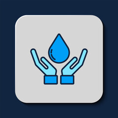 Fototapeta na wymiar Filled outline Washing hands with soap icon isolated on blue background. Washing hands with soap to prevent virus and bacteria. Vector