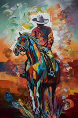 watercolor painting of a cowboy on a horse