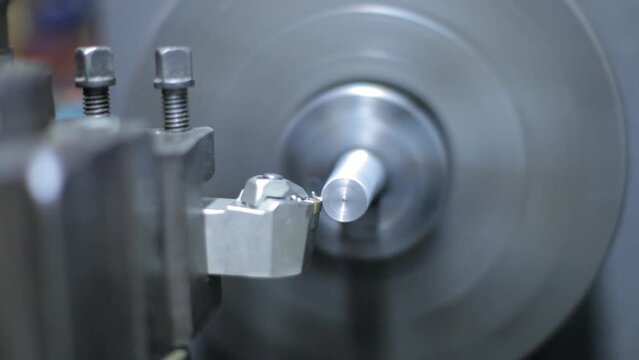 Close shot of a lathe machine in a factory