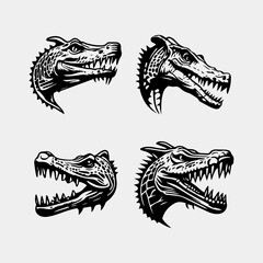 set of alligator head vector logo mascot design