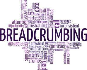 Breadcrumbing word cloud conceptual design isolated on white background.