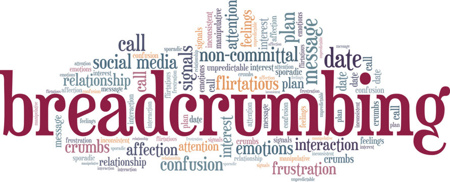 Breadcrumbing word cloud conceptual design isolated on white background.