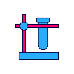 Obraz premium Filled outline Glass test tube flask on stand icon isolated on white background. Laboratory equipment. Vector