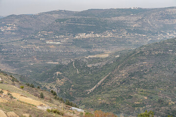 Fototapeta premium A view from a high peak of the Lebanon Mountains.