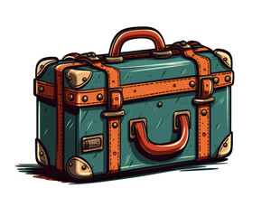 Vintage travel suitcase isolated on white background. Vector illustration in cartoon style.