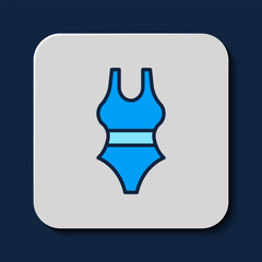 Filled outline Swimsuit icon isolated on blue background. Vector