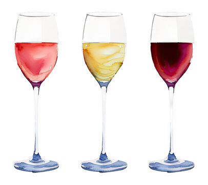 watercolor glass of wine with hand drawn illustration style. generative ai