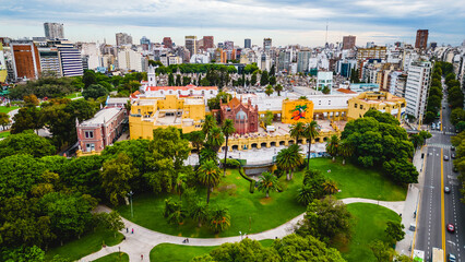 Aerial Drone Recoleta Cultural Center and Cemetery, Buenos Aires Argentina Cityscape 
