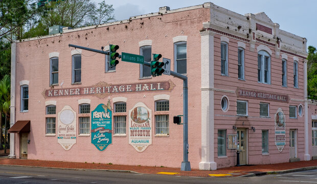 Historic Kenner Heritage Hall at the corner of Williams Boulevard and the River Road on March 31, 2023 in Kenner, Louisiana, USA