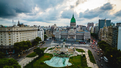 Congressional Plaza and Congress of Buenos Aires Argentina at sunset - obrazy, fototapety, plakaty