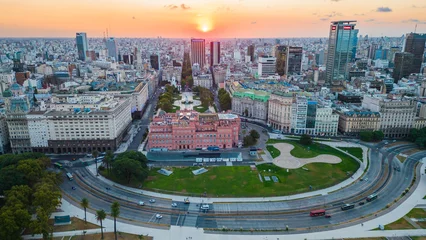 Schilderijen op glas Buenos Aires argentina aerial view at sunset skyline cityscape drone  © Michele