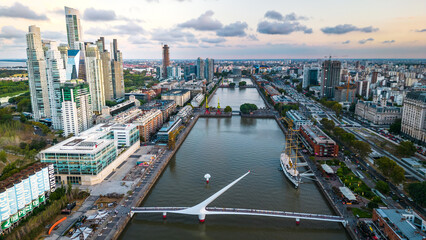aerial of Puerto Madero River Plate Waterfront Buenos Aires Argentina Skyscrapers and Scenic...